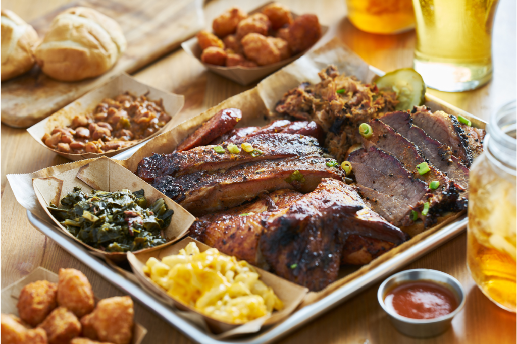 West Texas BBQ presented with sides and sauces