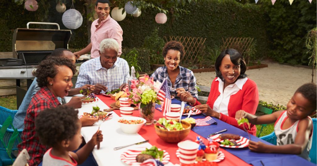 A family casual dining in the lawn