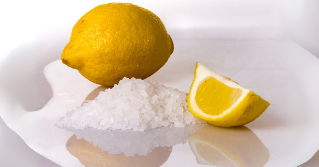 Lemon and salt scrub for wooden chopping board