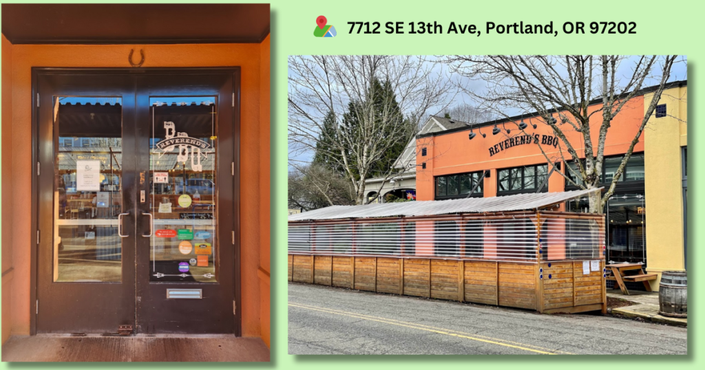 Reverend’s BBQ entrance and exterior view in Portland, Oregon