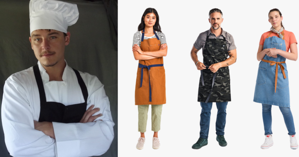 Chefs wearing professional kitchen aprons 
